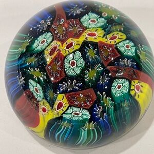 Murano Vetreria Fiori Vintage Milefiori Collectable Glass Paper Weight Signed